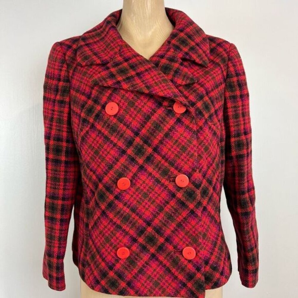 VTG 80s Holt Renfrew Hardy Amies Womens M Plaid Double Breasted Blazer Jacket Re